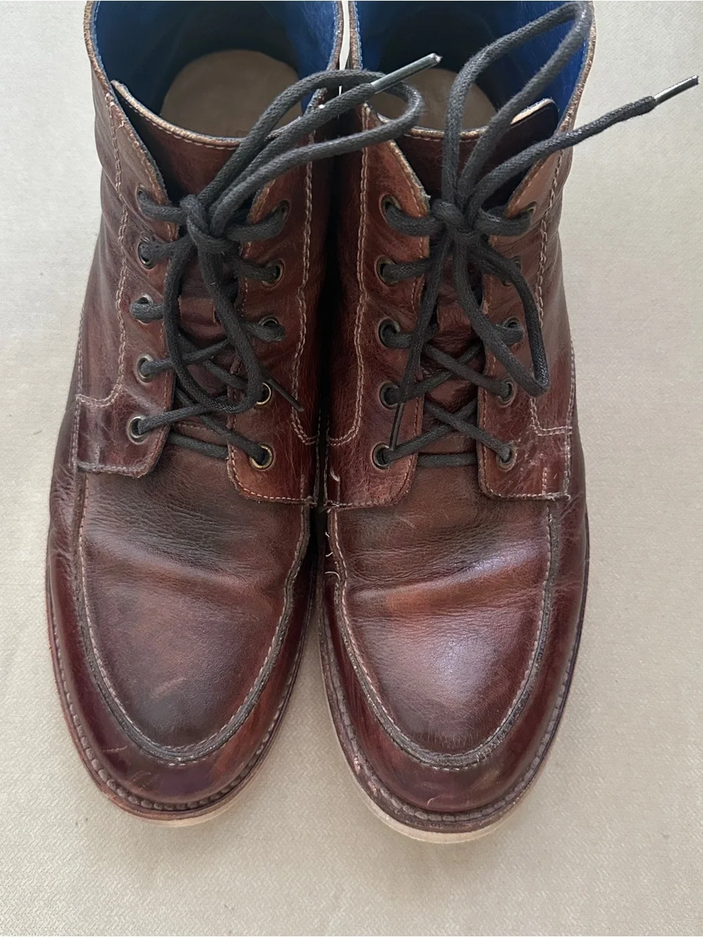 BED|STU Men's Chestnut Brown Leather Lace-Up Boots with Cream Sole
